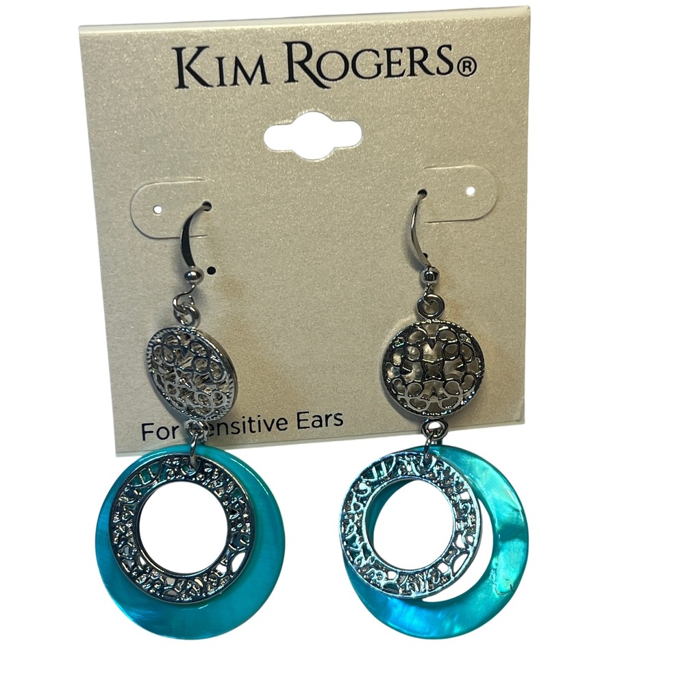 Teal Blue Silver Filigree Drop Earrings Boho Coastal Beachy by Kim Rogers
